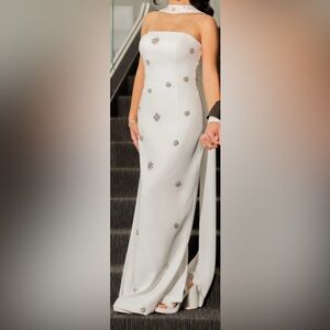 Elegant White Wedding dress / engagement Gown with Silver Embellishments